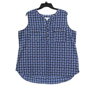 Croft&Barrow Blue Floral Sleeveless Plus Size Blouse Top XXL Indonesia